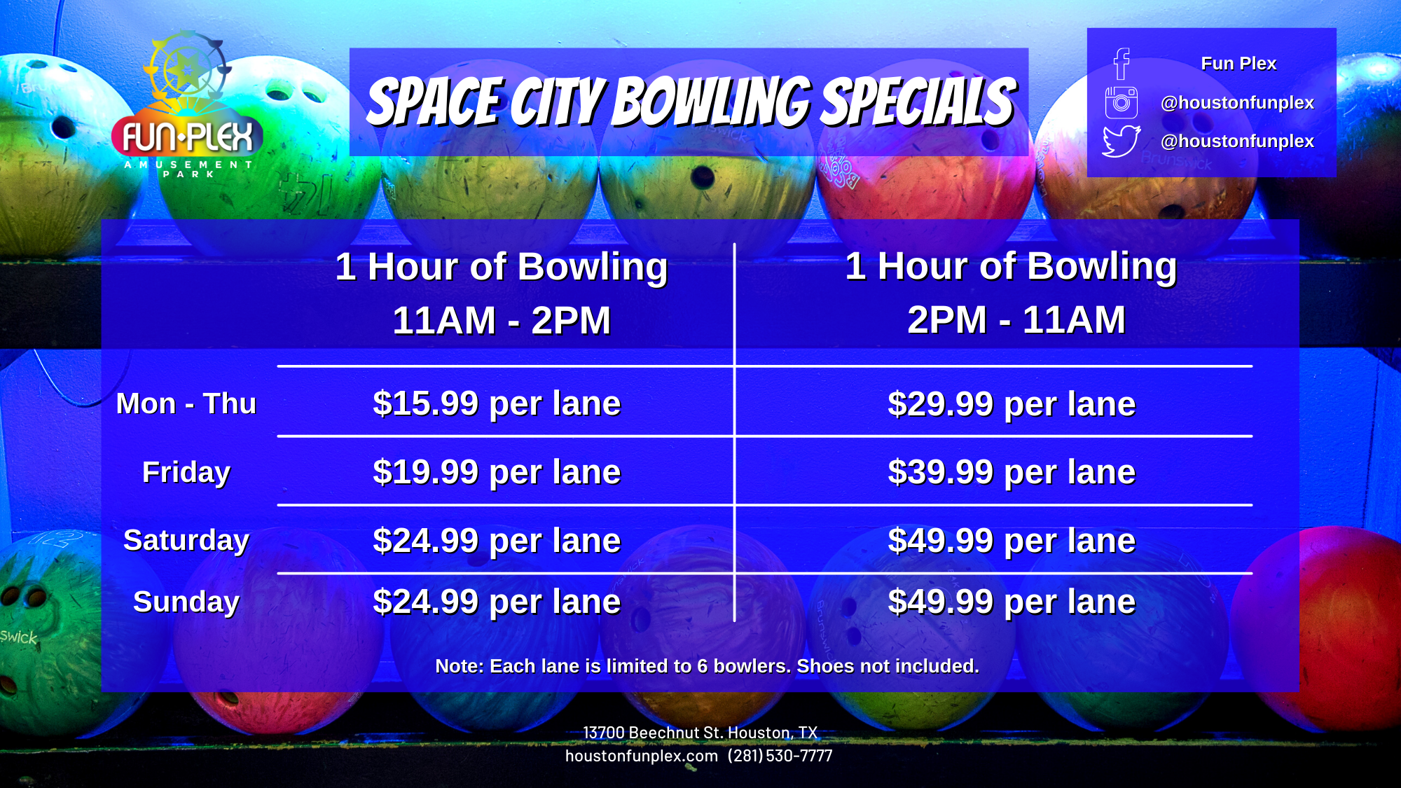 June Space City Bowling Pricing